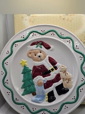 New Cherished Teddies SANTA cookie PLATE Kitchen Rare bear CHRISTMAS 10" holiday